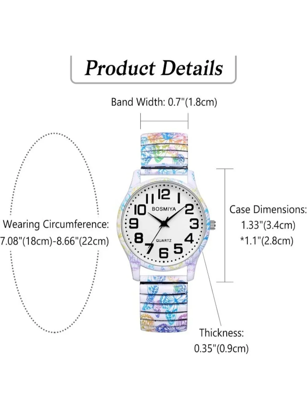 Women's Multi Color Butterfly Analog Elastic Stretch Band Bohemia Bracelet Watch
